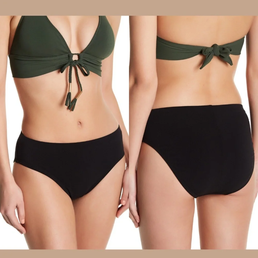 NWT $74 Robin Piccone Ava High Waist Bikini Bottoms in‎ Black [SZ Small ]